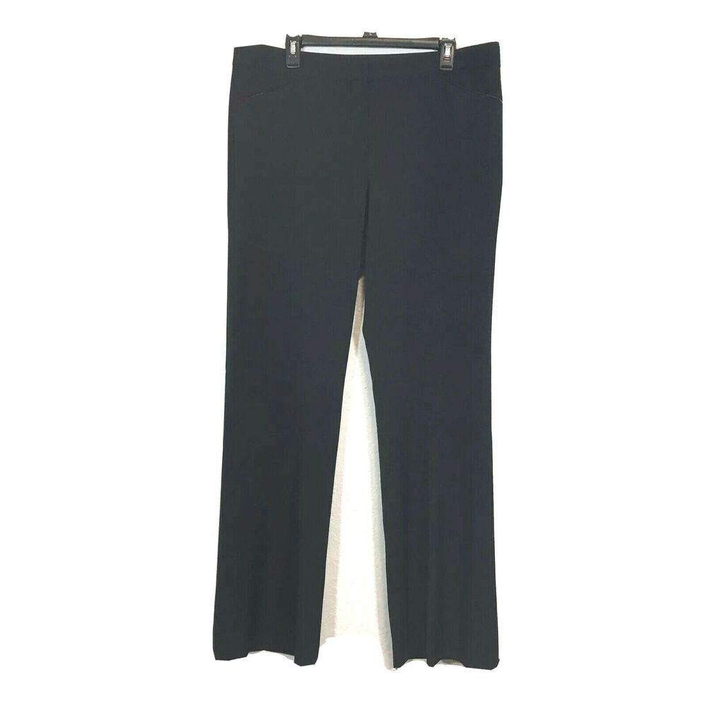 Tahari Dress Pant 14 Black Stretch Suiting‎ 4 Pocket Faux Leather Trim Wide Leg